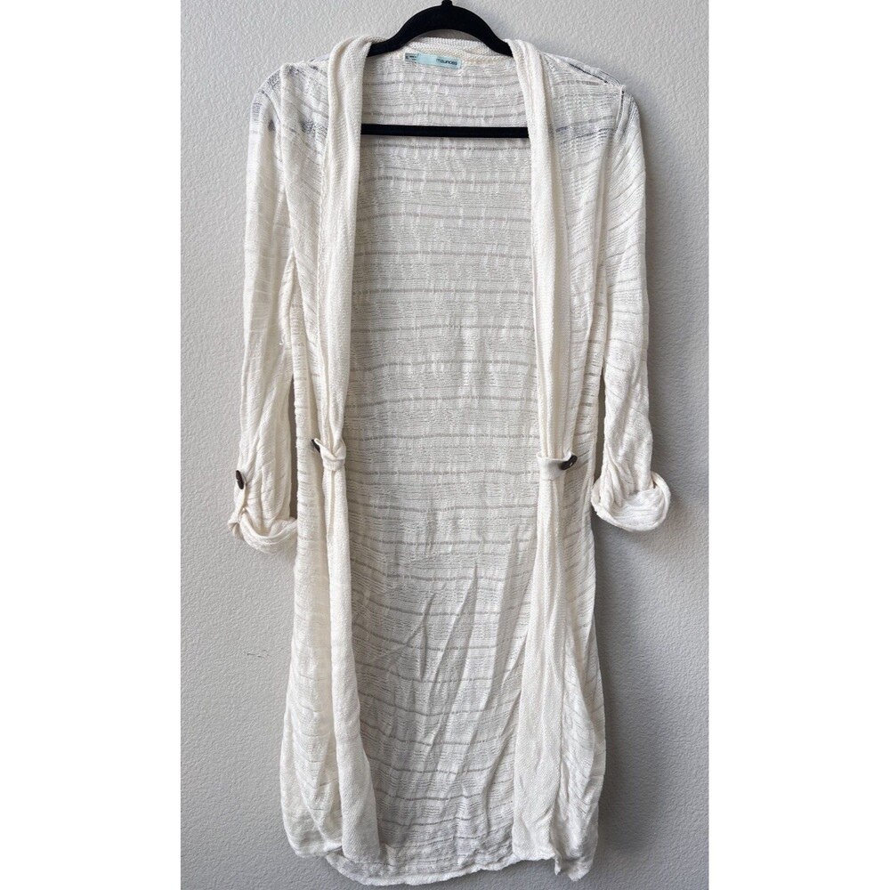 Maurices Cream Longline Duster Cardigan XL Boho Geometric Pointelle Open Front